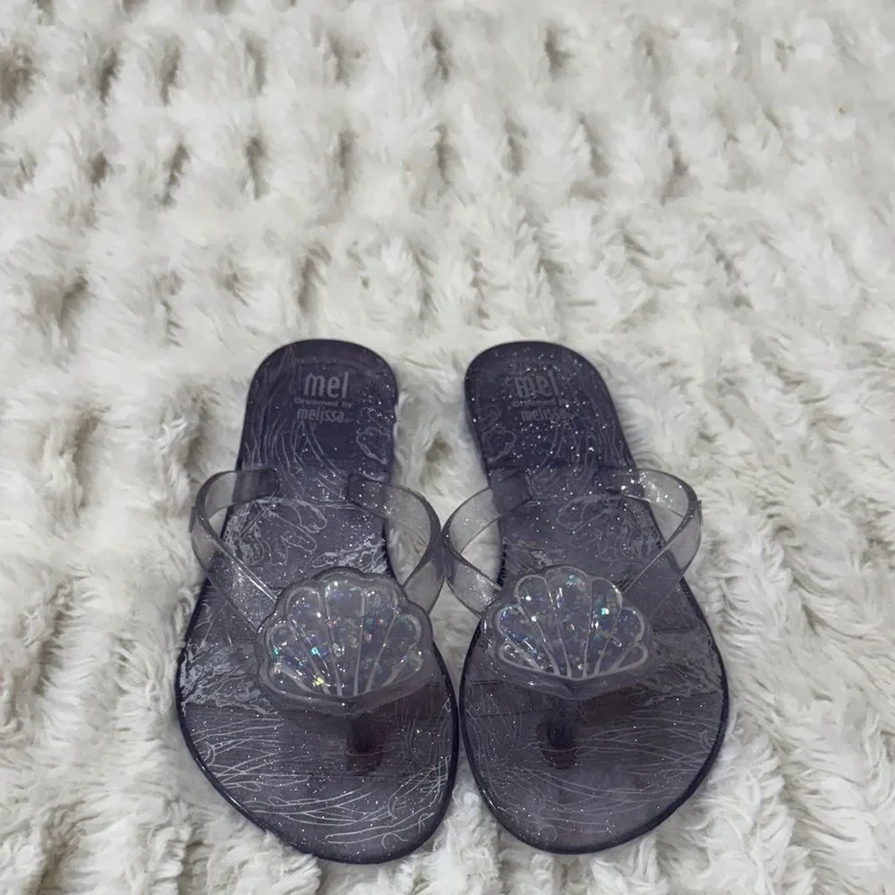 Mini Melissa Children’s Glass Glitter  Iridescent Shell Sandals Size 13